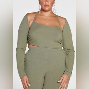 Fashion To Figure Shrug & Tank Top Set-Jade Ribbed Knit